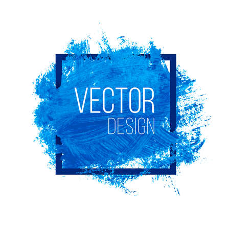 Blue watercolor blot in square frame. Vector paint banner for presentation. Advertisement template with copyspace.のイラスト素材
