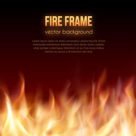 Abstract background with fire flames frame and copyspace for text. Vector illustration. Burning fire frame. Vector Fiery Background. Campfire. Transparent fire flamesのイラスト素材