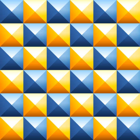 Abstract background of colorful plastic pyramids. Studded cubes seamless pattern. Pointed background. Pyramidal pattern. Geometric background of spikes. Orange and grey volumetric square pyramids 3Dのイラスト素材