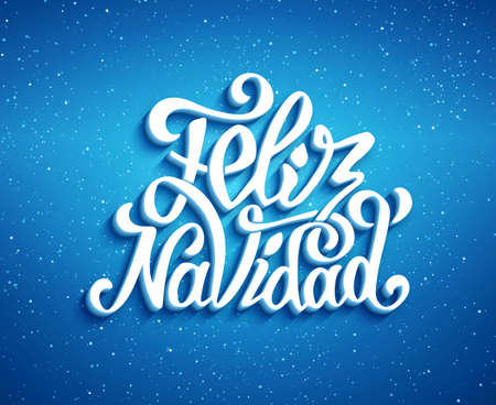 Feliz navidad lettering for invitation, prints and greeting cards. Merry Christmas greetings in spanish language. Hand drawn calligraphic 3D inscription for winter holidays. Vector illustrationのイラスト素材