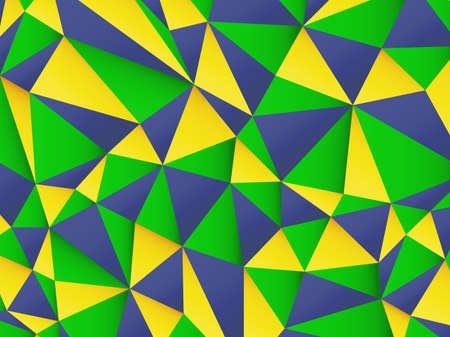 Geometric background with Brazil flag colors. Abstract polygonal pattern in green, yellow and blue...
