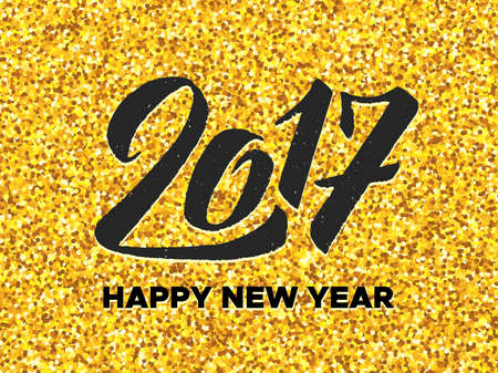 Happy New Year 2017 vector background with typography and golden glitters on backdrop. Greeting card template.のイラスト素材