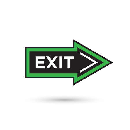 Flat style arrow shaped exit sign. Escape symbol isolated on white background for web design. Vector illustrationのイラスト素材