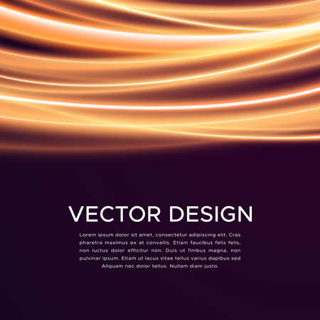 Abstract vector background with orange color glowing light curves isolated on black. Colorful banner design template with blank space.のイラスト素材