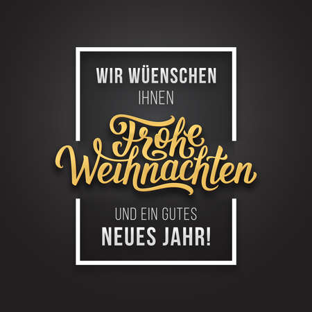 Frohe Weihnachten phrase in frame on luxury black and golden color background. Premium vector illustration with Merry Christmas letteringのイラスト素材