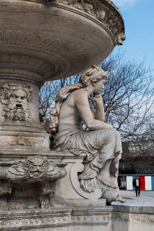 Budapest, Hungary - March 08, 2017: Neo-renaissance Danubius Water Fountain placed in Erzsebet square since 1959. Women statue symbolise one of the main rivers of the countryのeditorial素材