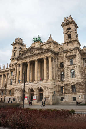 Budapest, Hungary - March 09, 2017: View on facade of National Ethnographic Museum building placed on Kossuth Lajos Square. It was built by project of Alajos Hauszmann for Ministry of Justice in 1896のeditorial素材
