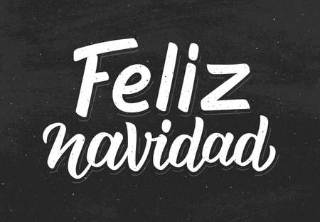 Feliz Navidad Spanish Merry Christmas white text on black chalkboard background. Modern calligraphy lettering for season greetings. Vector vintage greeting card.のイラスト素材