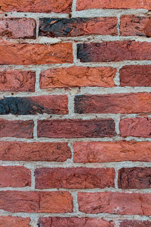 Brick wall close-up photo. Vintage textured surface with old red brickwork
