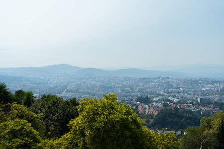 Braga City, Portugal from the Green Hill. Haze and Smogの写真素材