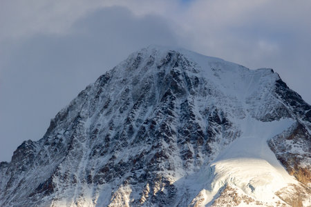 Monch Mountain Top Close-Up in Winter. Swiss Alps. Switzerland