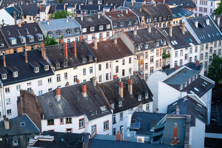 Old Residential Buildings in Frankfurt City. Aerial View. Hesse, Germanyの写真素材