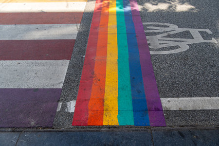Rainbow Crossing. LGBTQ Crosswalk in City of Brussels, Belgiumの写真素材