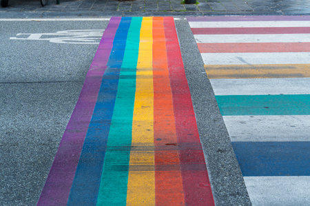 Rainbow Crossing. LGBTQ Crosswalk in City of Brussels, Belgiumの写真素材