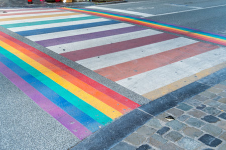 Rainbow Crossing. LGBTQ Crosswalk in City of Brussels, Belgiumの写真素材