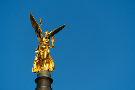 Angel of Peace Friedensengel Monument against Blue Sky. Munich, Bavaria, Germanyの写真素材