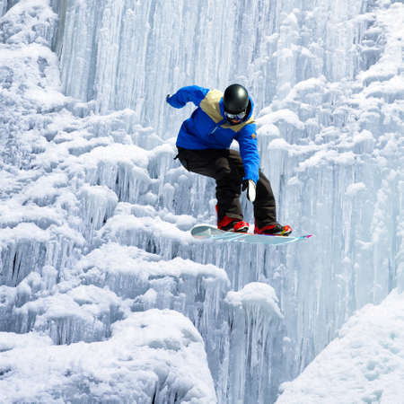snowboarder jump of the icefallの写真素材