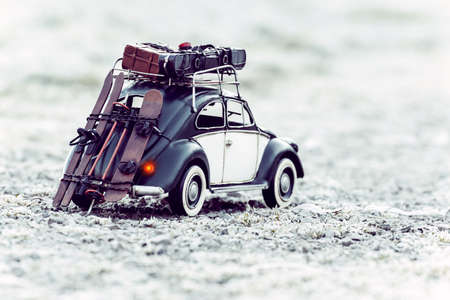 Model of Volksvagen Beetle tin photographed in a winter contextのeditorial素材