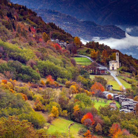 Valtellina landscape - Italy - autumn viewの写真素材