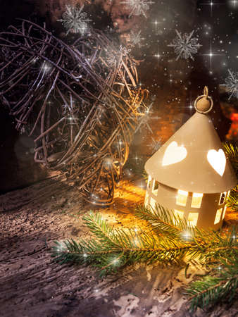 Christmas composition with lantern - close upの写真素材