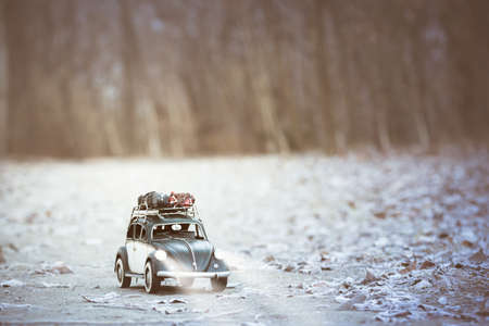 Model of Volksvagen Beetle tin photographed in a winter contextのeditorial素材