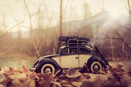 Model of Volksvagen Beetle tin photographed in a winter contextのeditorial素材