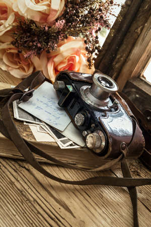 vintage still life with cameraの写真素材