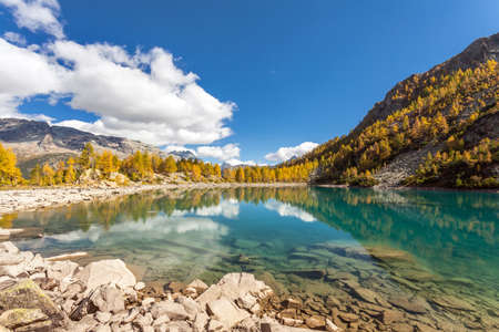Valmalenco (IT) - Lagazzuolo Lake in autumn landscapeの写真素材