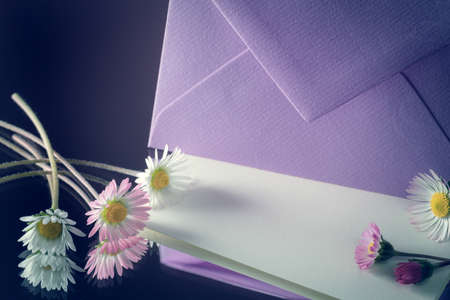 envelope and letter with daisiesの写真素材