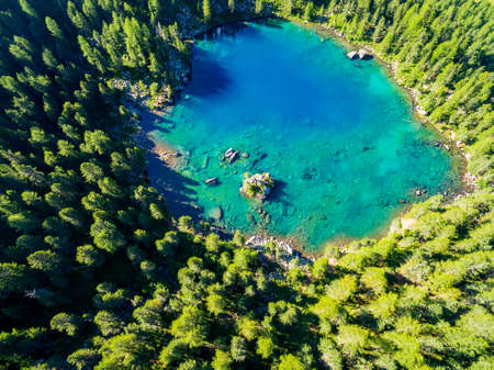 Lake Saoseo - Val di Campo - Poschiavo - Switzerland - orthogonal aerial viewの写真素材