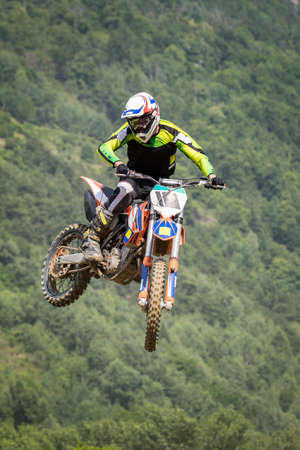 motocross race on a dirt trackの写真素材