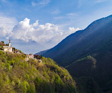 Valgerola - Valtellina (IT) - Panoramic aerial view of Pedesinaの写真素材