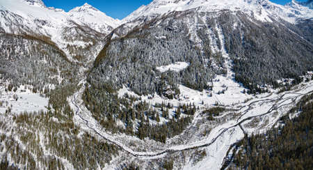 Chiareggio - Valmalenco (IT) - Panoramic aerial view of Pian del Lupo and Val Sissone and Passo del Murettoの写真素材
