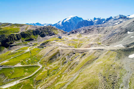 Stelvio National Park - Stelvio Pass 2757 mt. - Panoramic aerial viewの写真素材