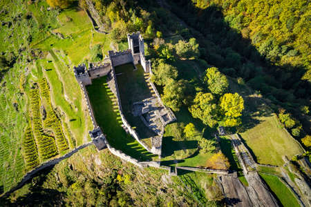Grosio - Valtellina (IT) - New Castle - Park of Rupestrian incisions - aerial viewのeditorial素材