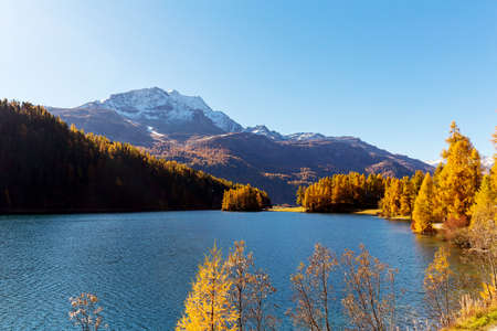 Engadine - Switzerland - Lake Sils - Autumn viewの写真素材