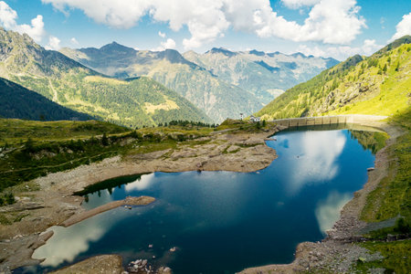 Valgerola, Valtellina (IT), Dam of Pescegallo, Aerial viewの写真素材