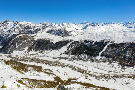 Livigno, Valtellina, Italy, Winter aerial panoramaの写真素材