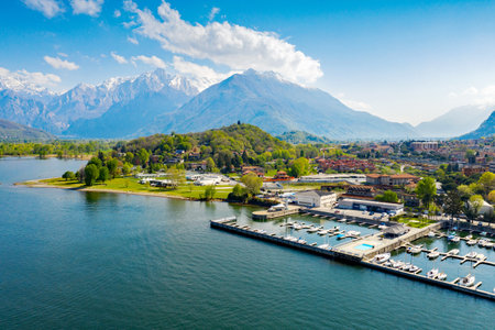 Colico, Como Lake (IT), aerial viewの写真素材