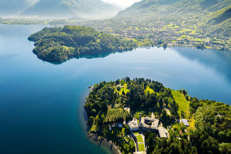 Piona Abbey, San Nicola, Lake Como (IT), Priory, Aerial overviewの写真素材
