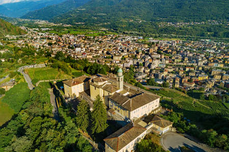 Sondrio, Valtellina, Italy, Aerial view of Sondrio and the Convent of S. Lorenzoの写真素材