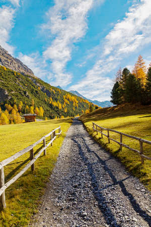 Bormio (IT), Autumn view of Val ZebrÃ¹の写真素材