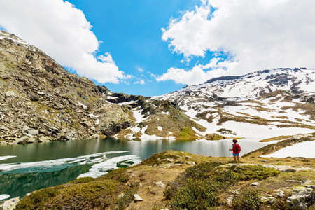 Valmalenco (IT), Spring thaw at the Campagneda lakeの写真素材