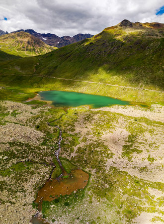 Bormio, Val Viola Bormina (IT), Aerial view of the pondsの写真素材