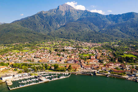 Lake Como (IT), Lido di Colico, aerial viewの写真素材
