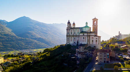 Tresivio, Valtellina, Sanctuary of the Santa Casa Lauretana 1646, aerial viewの写真素材