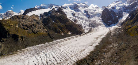 Switzerland, Engadine, Morteratsch Glacier, aerial view September 2019の写真素材