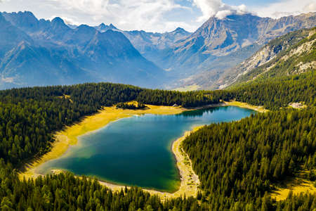 Valmalenco, Italy, Aerial view of the lake PalÃ¹の写真素材