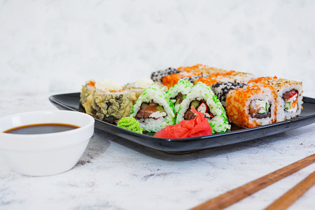 Sushi roll on white backgroundの写真素材