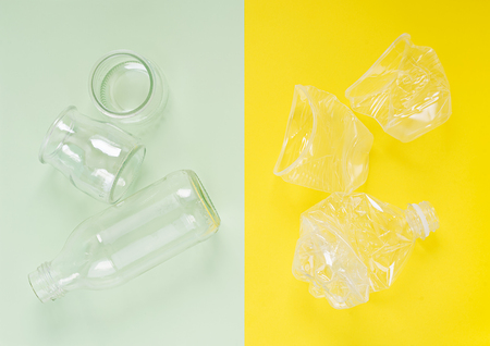 Sorting household waste for recycling. Recycling garbage concept. Top viewの写真素材